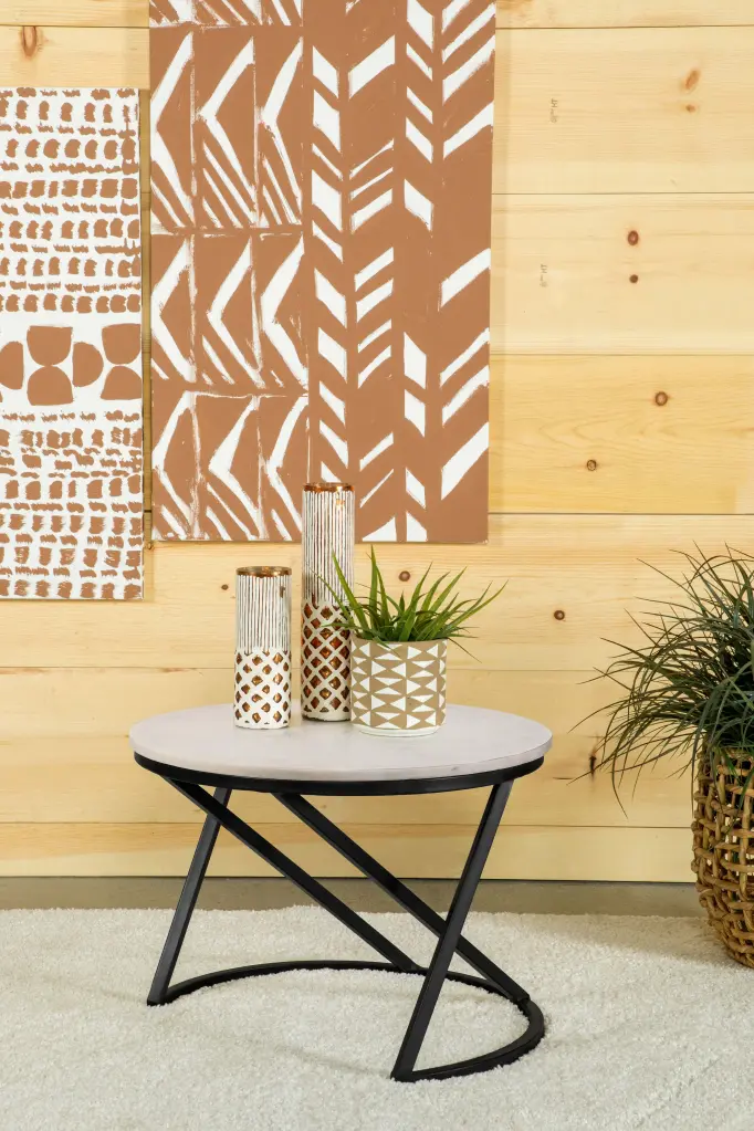 Miguel Round Accent Table Marble Top White and Black