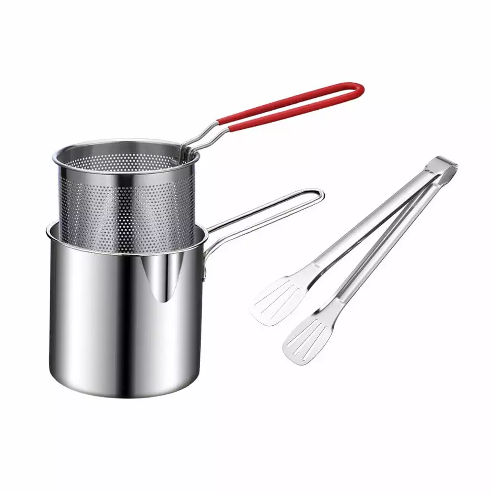 Stainless Steel Basket Fryer Pot Deep Frying Strainer Fish Chips Pasta NUOLUX