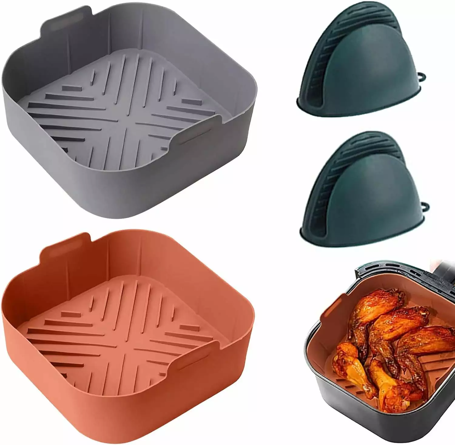 Pieces Silicone Binquireet Fryer Accessories Square Silicone Reusable Air Fryer Oven Liner Food Grade Replacement Air Frye...