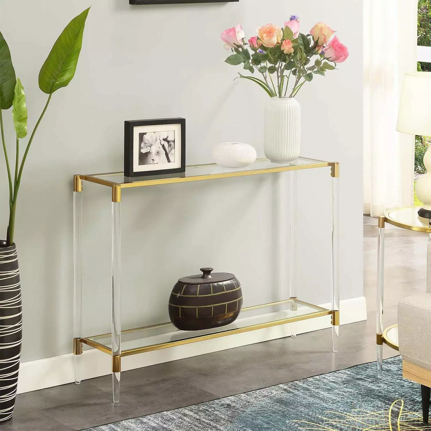 HomeStock Seaside Serenity 2 Tier Acrylic Glass Console Table Console