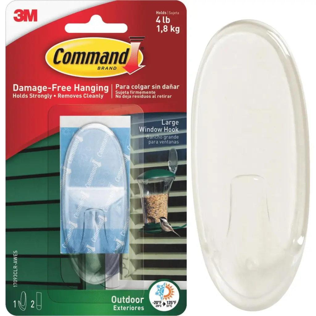 Command Large Adhesive Outdoor Window Hook Heavy Duty Damage-Free Hanging 3M