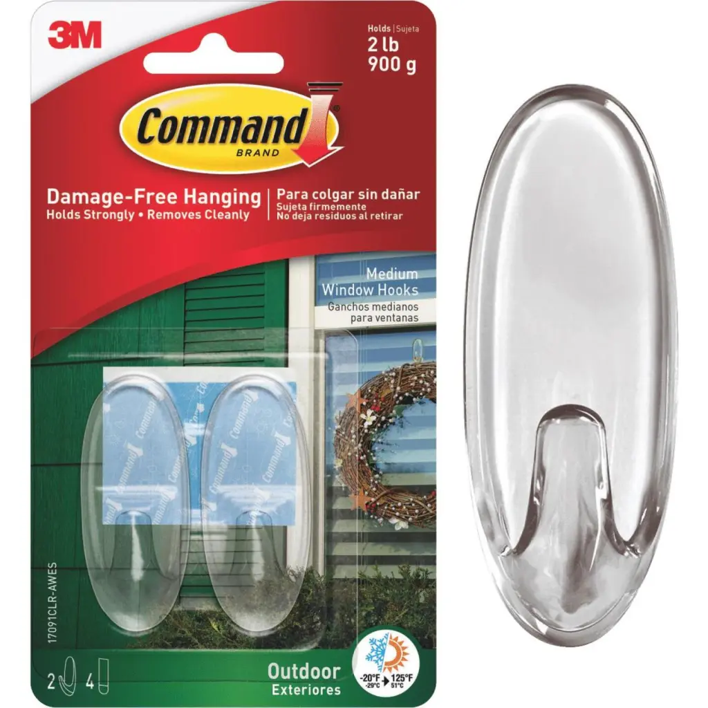 Command Medium Adhesive Outdoor Window Hook 2-Pack Damage-Free Hanging Solution 3M