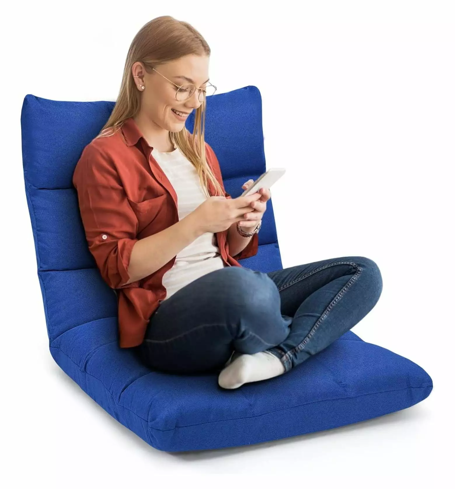 BULYAXIA 14-Position Adjustable Floor Chair Alloy Steel Frame Reading and Gaming - Blue