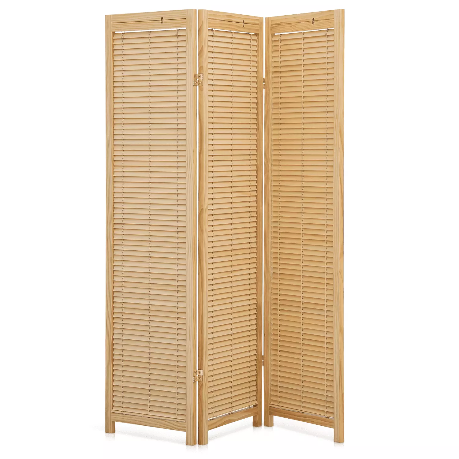 MoNiBloom 5.6 ft Adjustable Shutter Wood Folding Room Divider Bedroom Office Natural