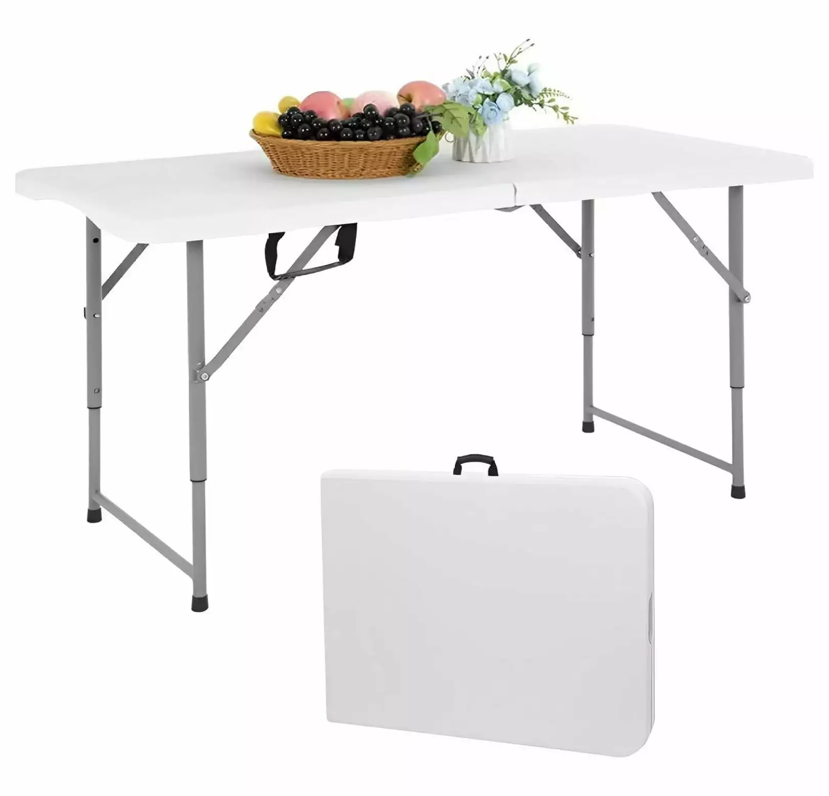Folding Table 4 Foot Height Adjustable Folding Dining Table Indoor Outdoor Heavy Duty Plastic Folding Table Picnic Party C...