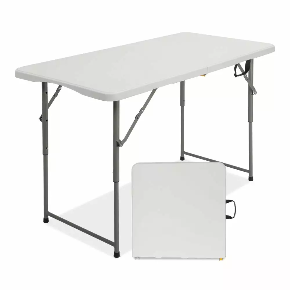 Tcbosik Height Adjustable Craft Camping and Utility Folding Table 4 Foot 48 x 24 White