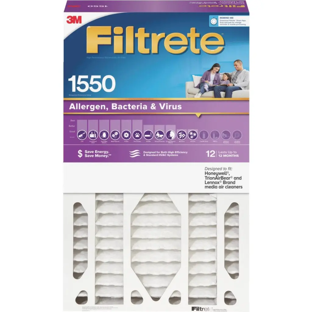 3M Filtrete 16x25x5 Allergen Bacteria Virus Air Filter MPR 1550 Furnace and AC