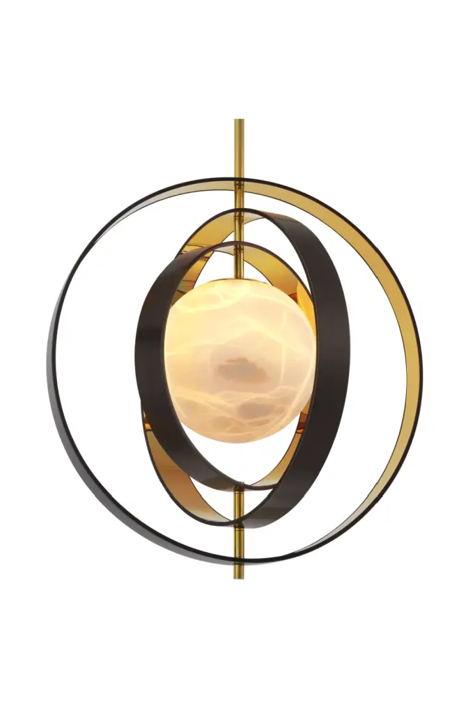 Gold Ringed Alabaster Chandelier Eichholtz Pearl Luxury Lighting Fixture