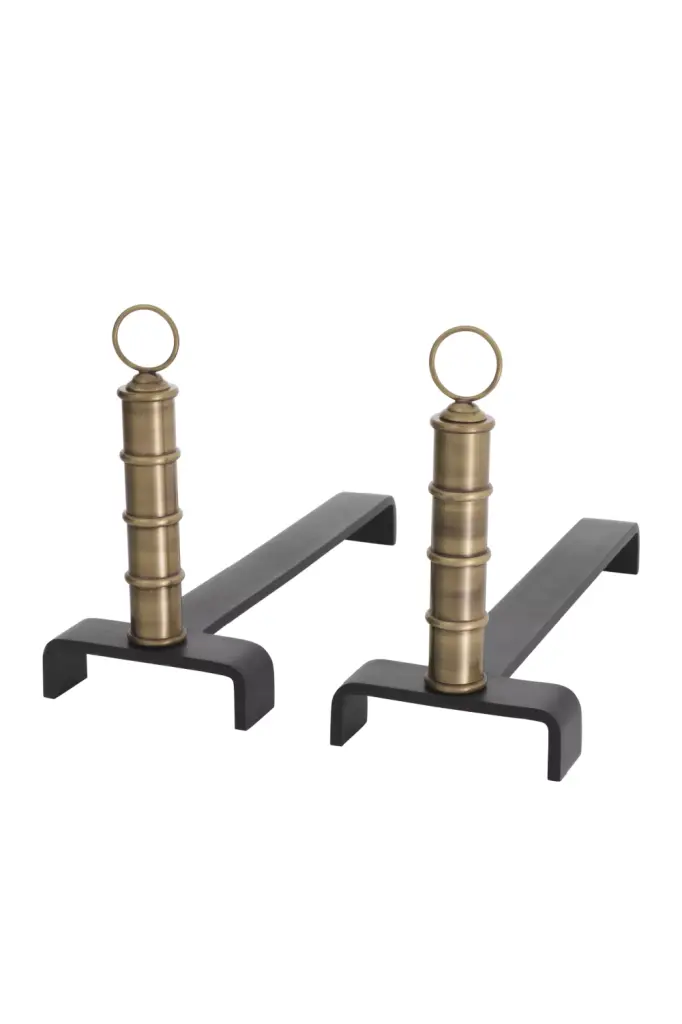 Metal Andiron Set 2 Eichholtz Vauxbons Vintage Fireplace Tools Classic Home Decor