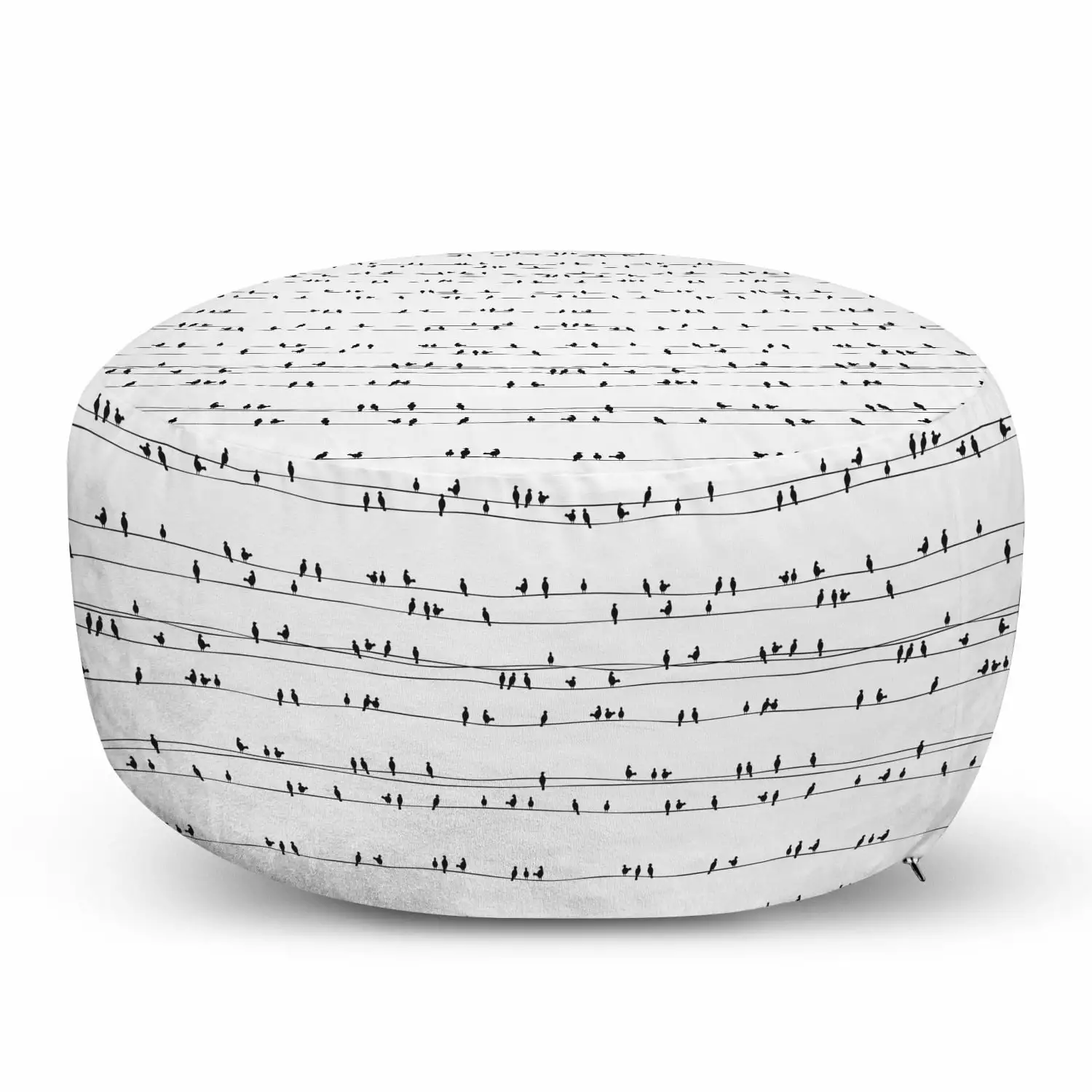 Ambesonne Bird on Wire Pouf Cover Zipper 30 W X 17.3 L Charcoal Grey and White