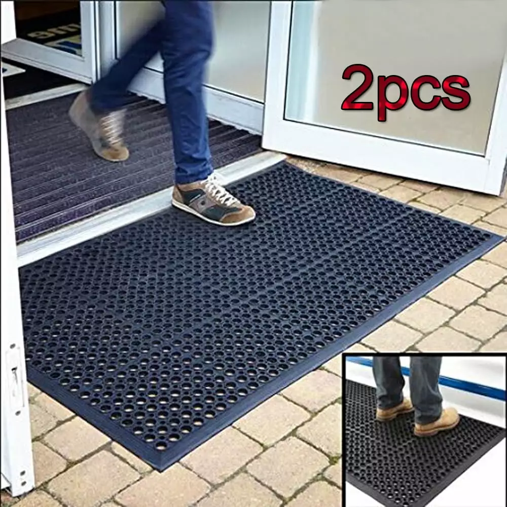 Zimtown 2Pcs 36x60 Rubber Kitchen Mat Anti-Fatigue Mat Entrance Rug Indoor Outdoor Black
