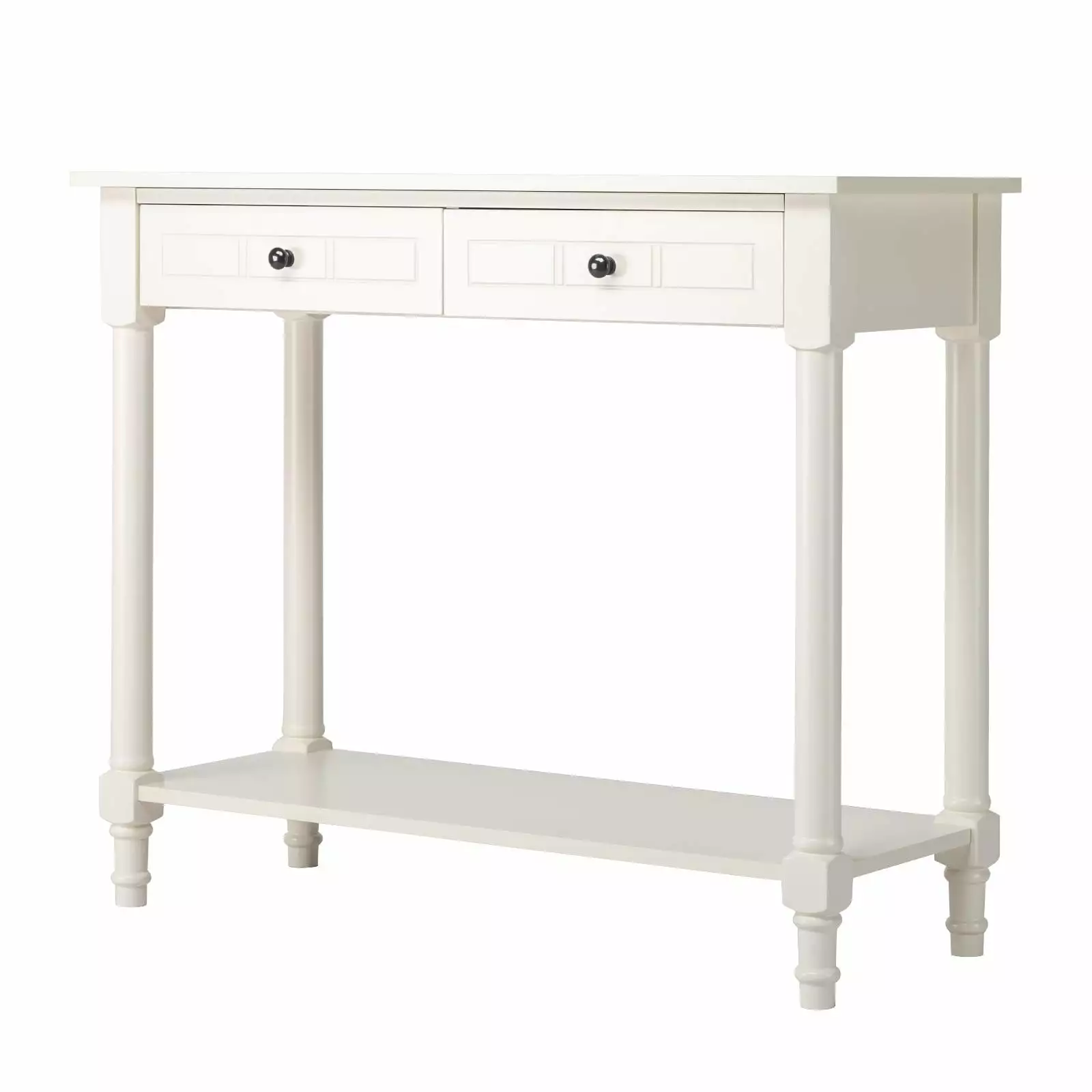 SalonMore Console Sofa Table 2 Drawers and Bottom Shelf Antique Ivory White Living Room Console
