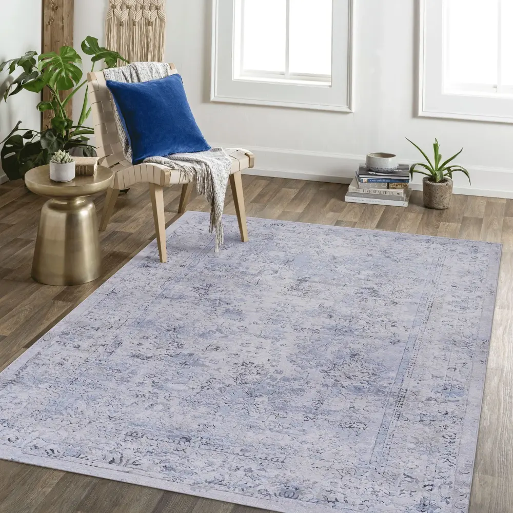 Maval - 8' X 10' Washable Area Rug - Navy / Cream (Eco-Friendly)