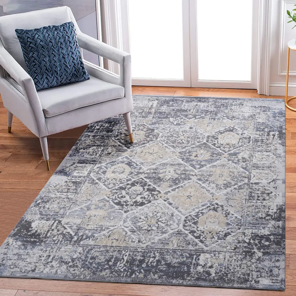 Payas - 5' X 7' Traditional Area Rug - Charcoal / Blue