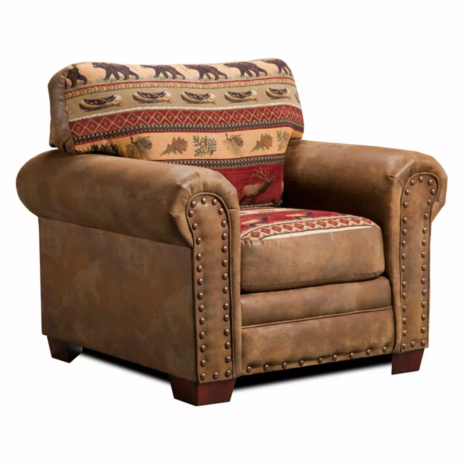 American Furniture Timelesss Model 8501-10 Sierra Lodge Arm Chair Elk and Bear Tapestry American Furniture Classics