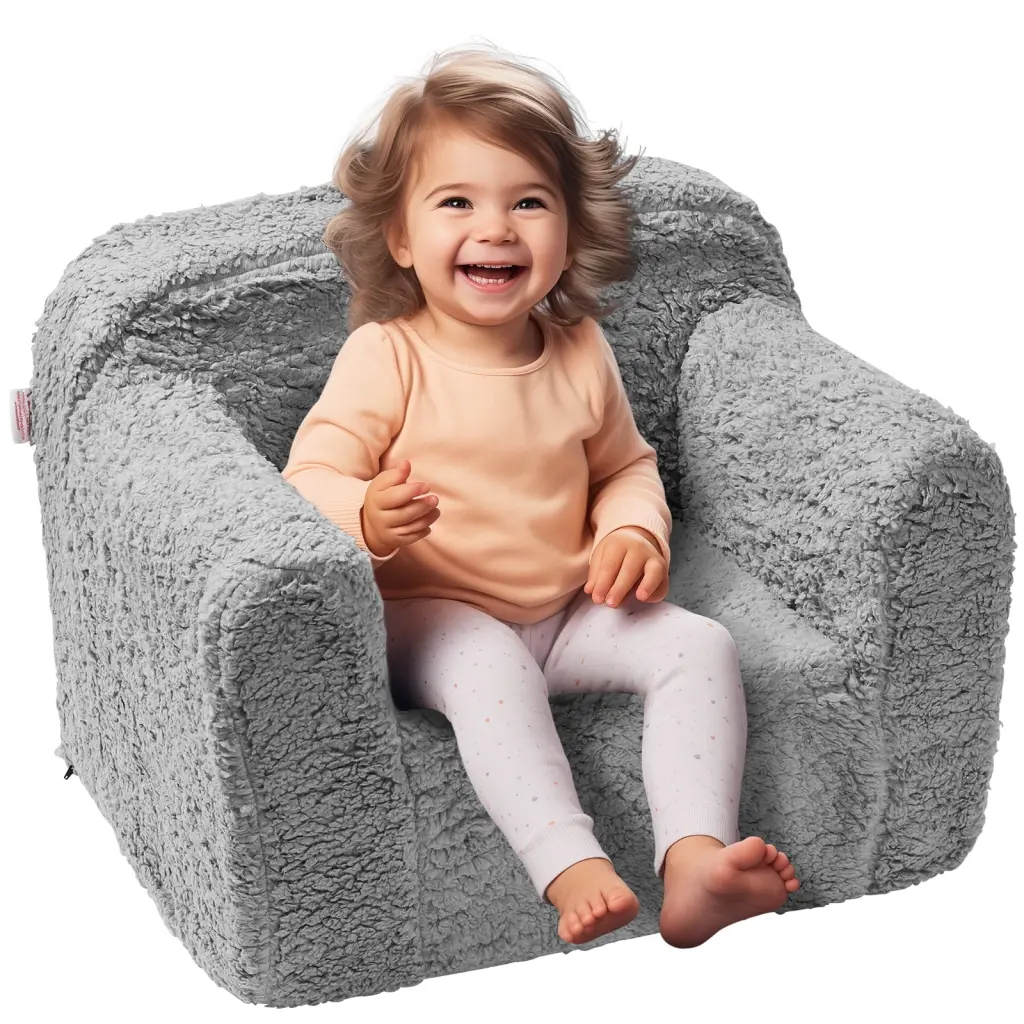 BENTISM Kids Armchair High-Density 25D Sponge Sherpa Fabric Toddler Sofa Chair
