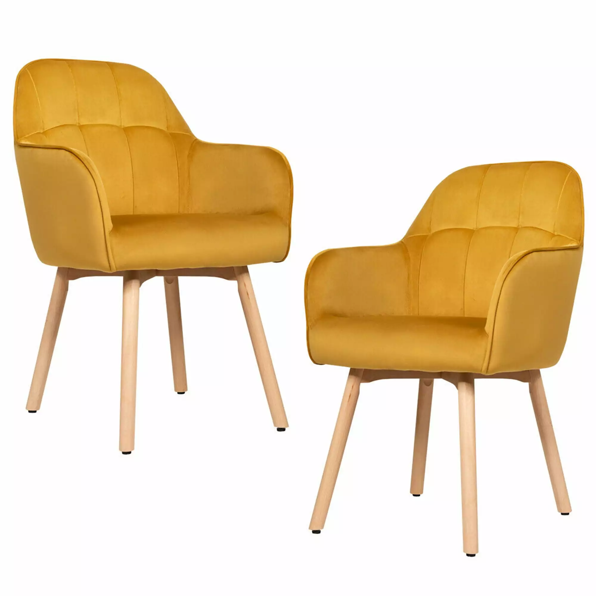 Gymax 2PCS Modern Yellow Upholstered Accent Armchair Wooden Legs