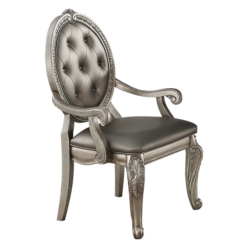 Northville PU Antique Silver Arm Chair Luxury Living Room Seat