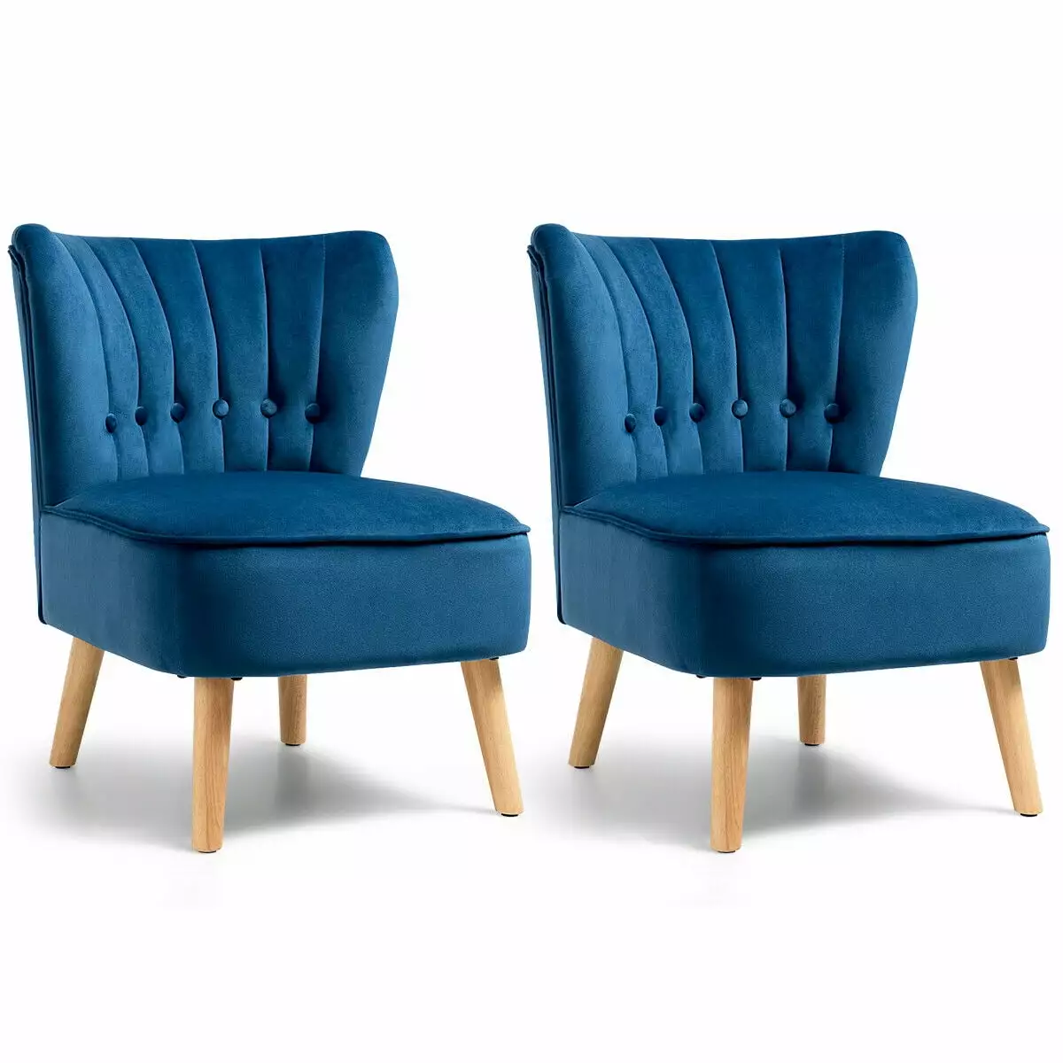 Gymax 2PCS Blue Armless Accent Chair Wood Legs