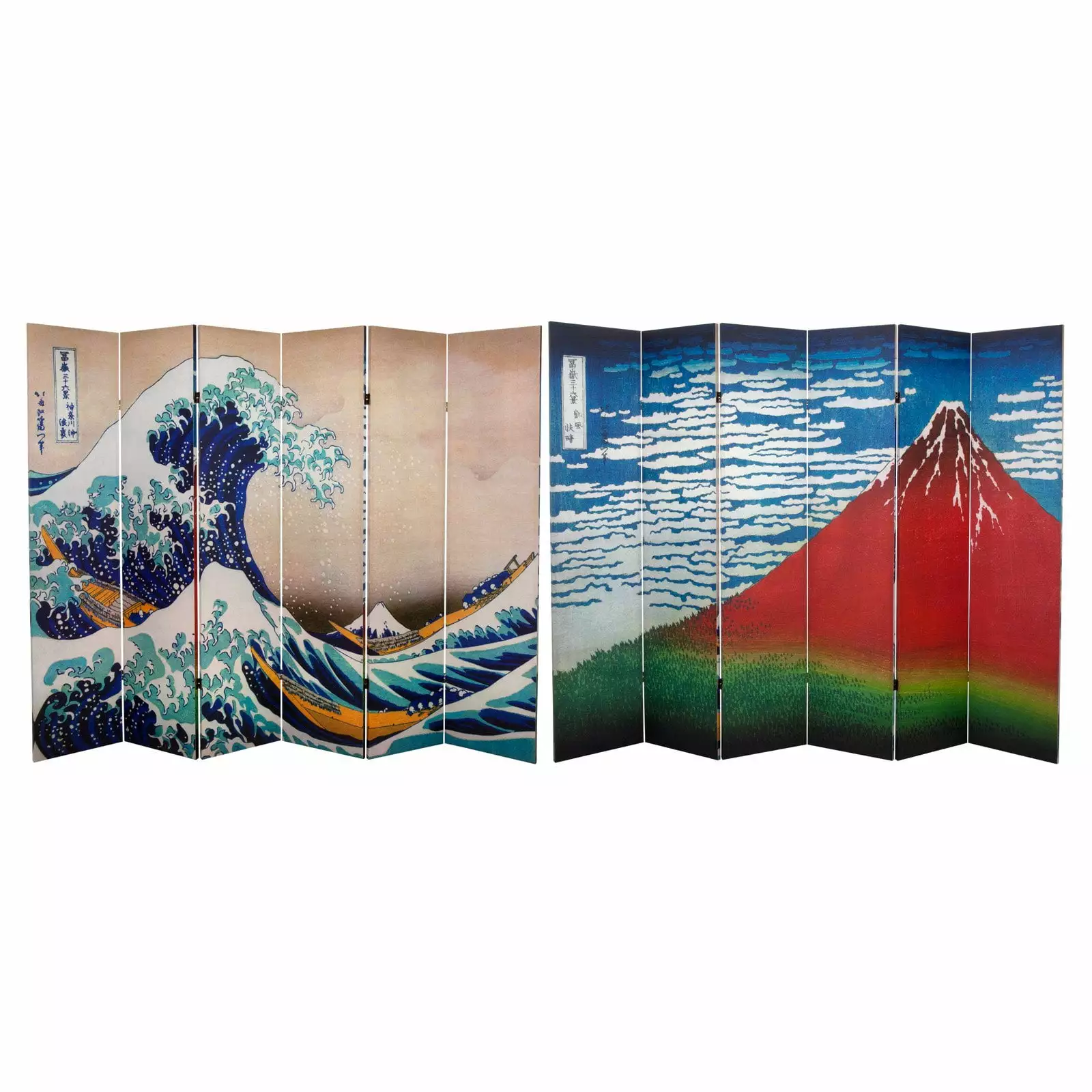 Oriental Furniture 6 ft Tall Hokusai Great Wave Room Divider 6 Panel Japanese Art Inspired Screen