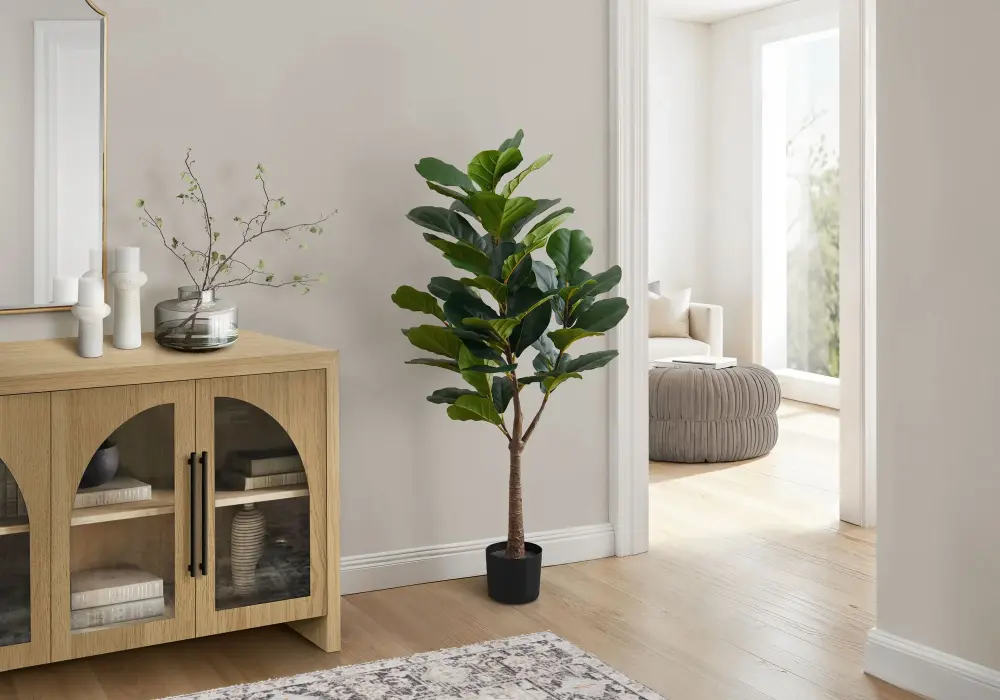 47" Tall, Artificial Plant, Fiddle Tree, Indoor, Fake, Floor, Greenery, Potted, Real Touch, Decorative - Green / Ebony