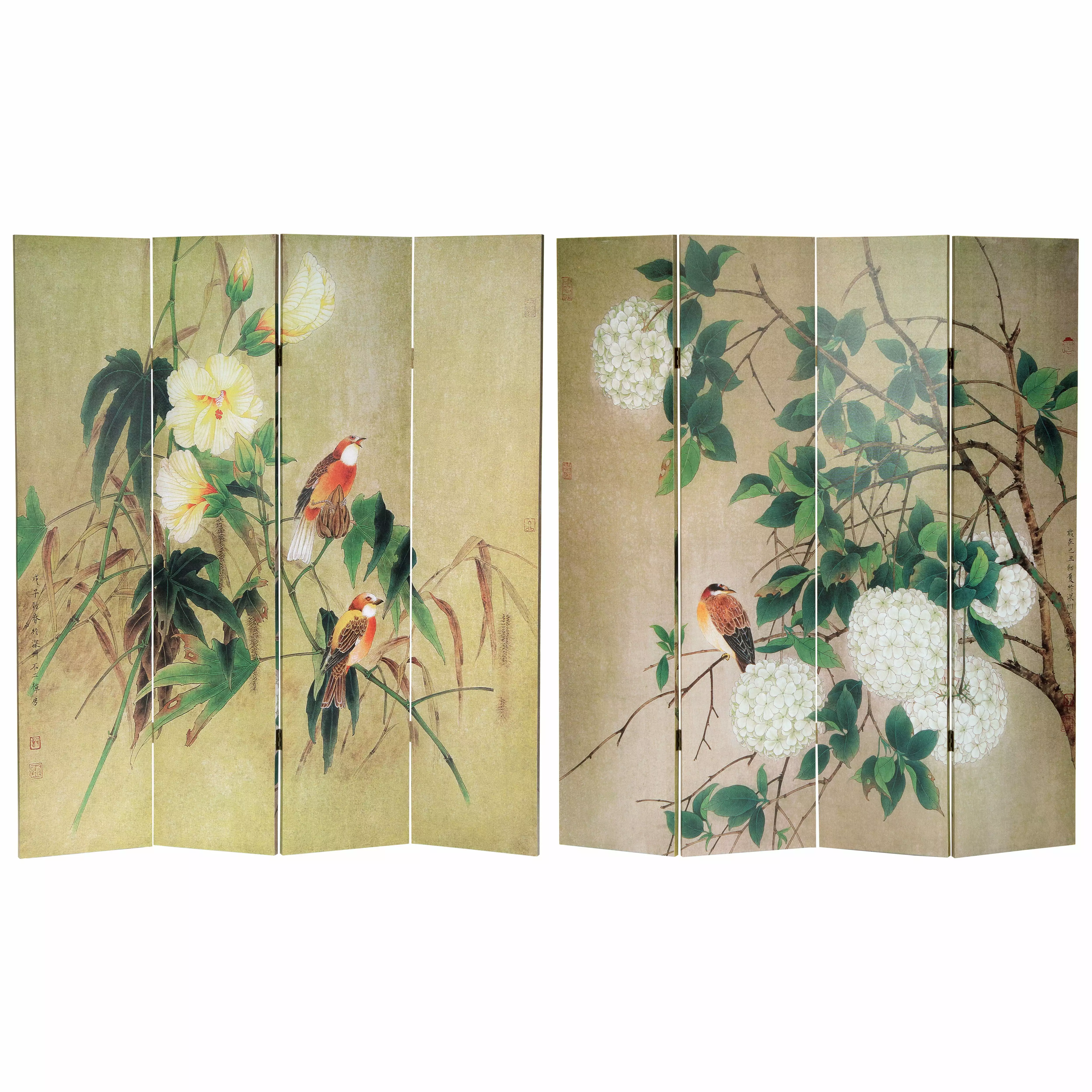 Oriental Furniture 6Ft Double Sided Birds Trees Canvas Room Divider 6 Panel Screen