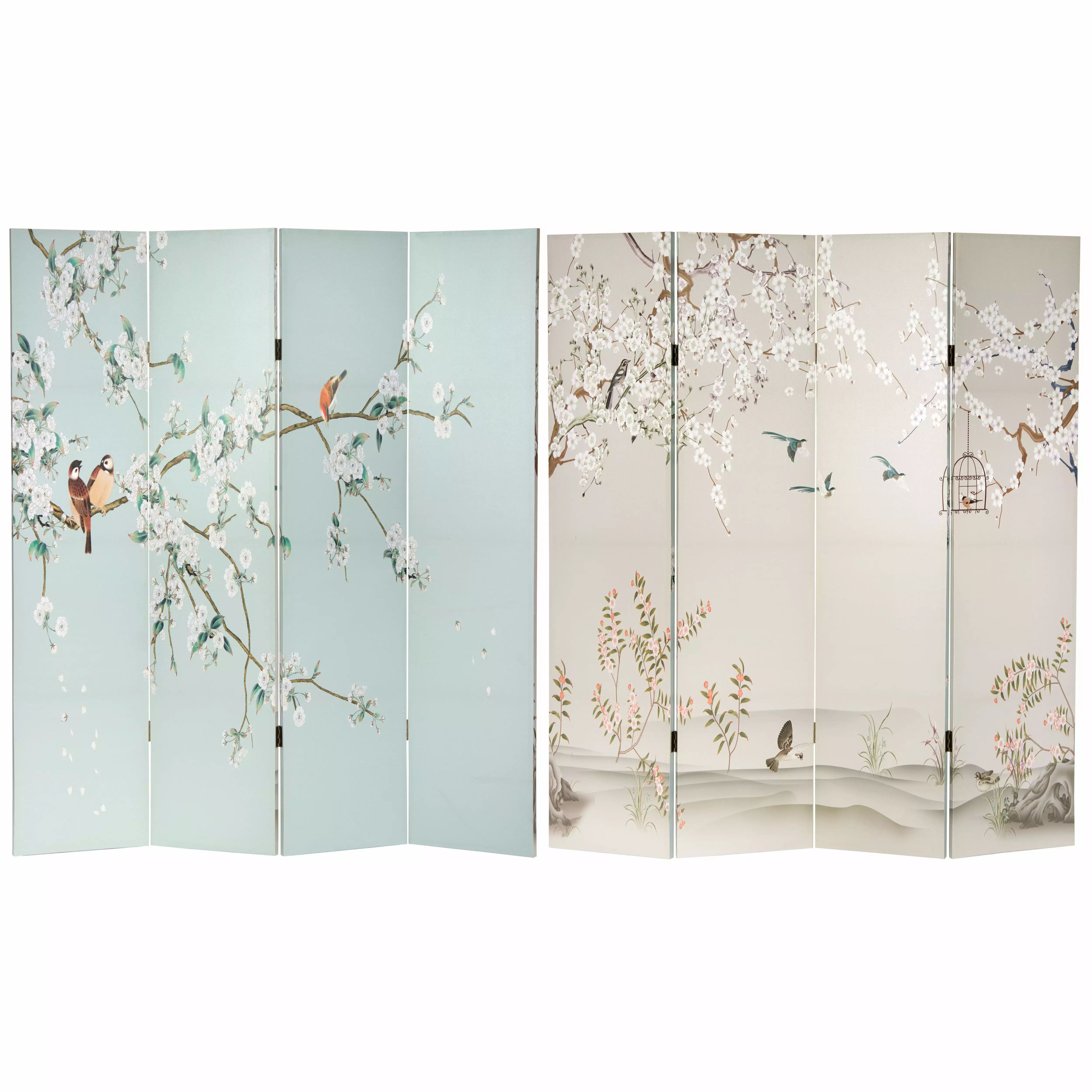 Oriental Furniture 6Ft Tall Birds and Plum Blossoms Double Sided Canvas Room Divider