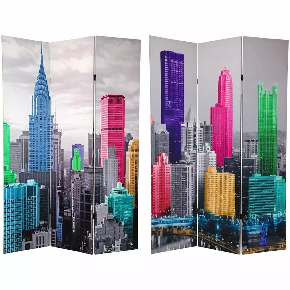 Handmade Wood and Canvas Double Sided New York Scene Room Divider China Art Folding Screen Bed Bath & Beyond