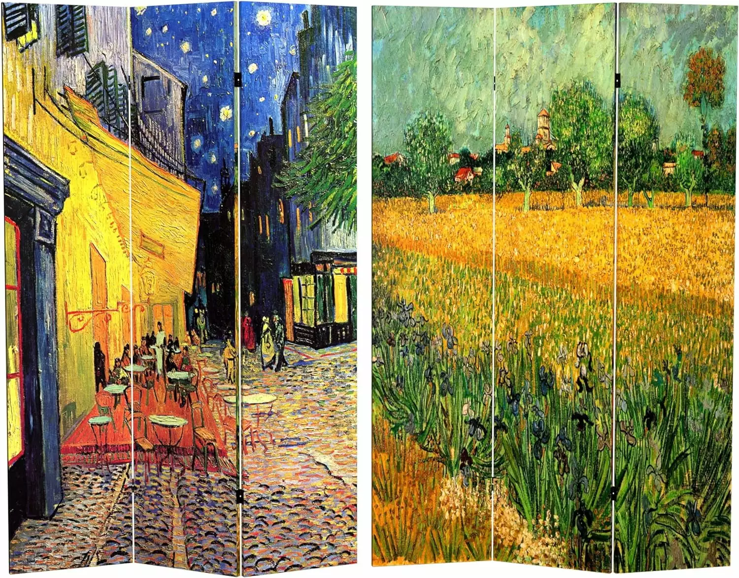 Oriental Furniture 6 ft. Tall Double Sided Van Gogh Canvas Room Divider - Cafe Terrace View Arles KUANGHENG