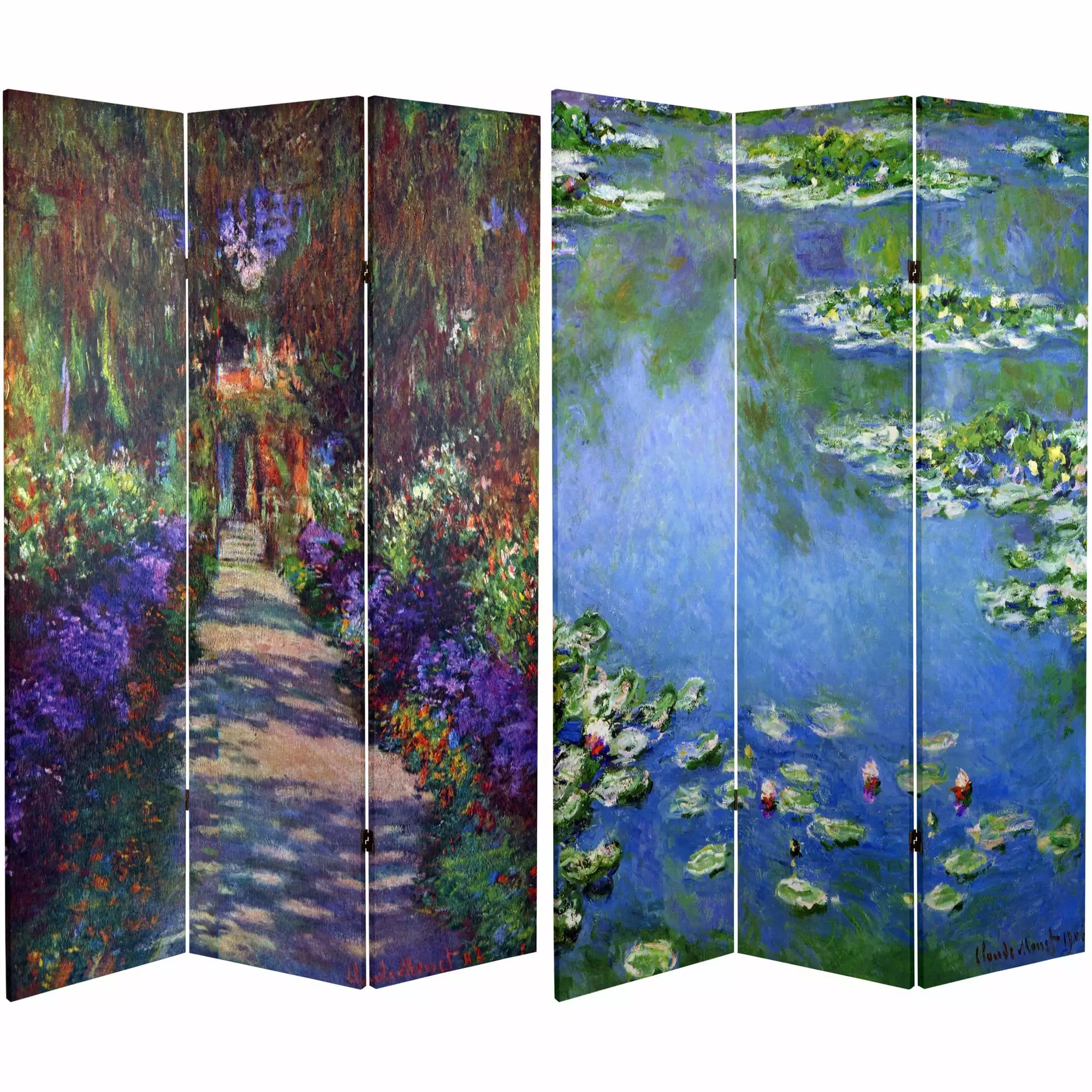 Oriental Furniture 6 ft Tall Monet Canvas Screen Lilies Giverny 3 Panel Art Room Divider