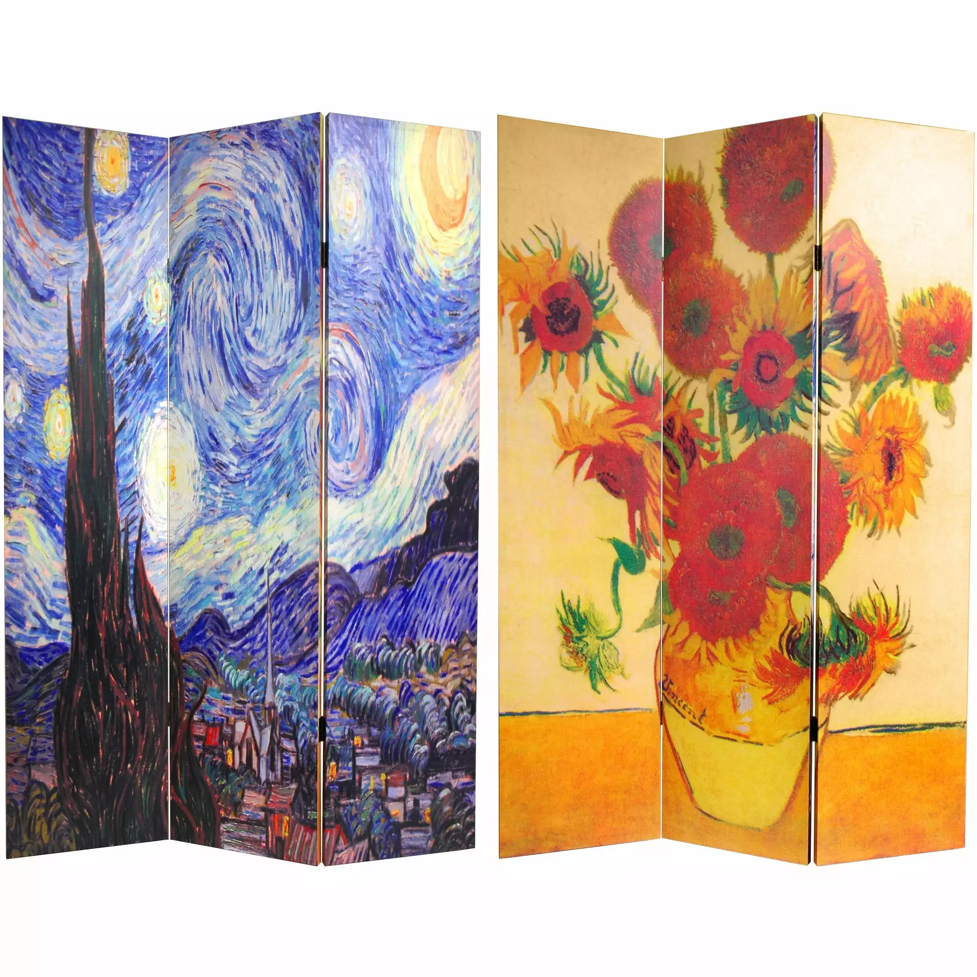 Oriental Furniture 6 ft Tall Van Gogh Starry Night Canvas Screen 3 Panel Art Room Divider
