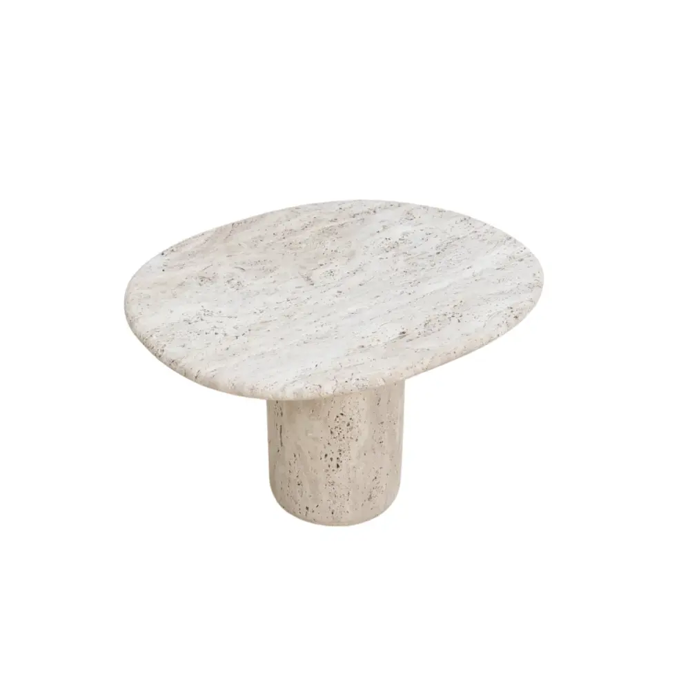 Canberra - Green Side Table - White Travertine - Framed Canvas Print