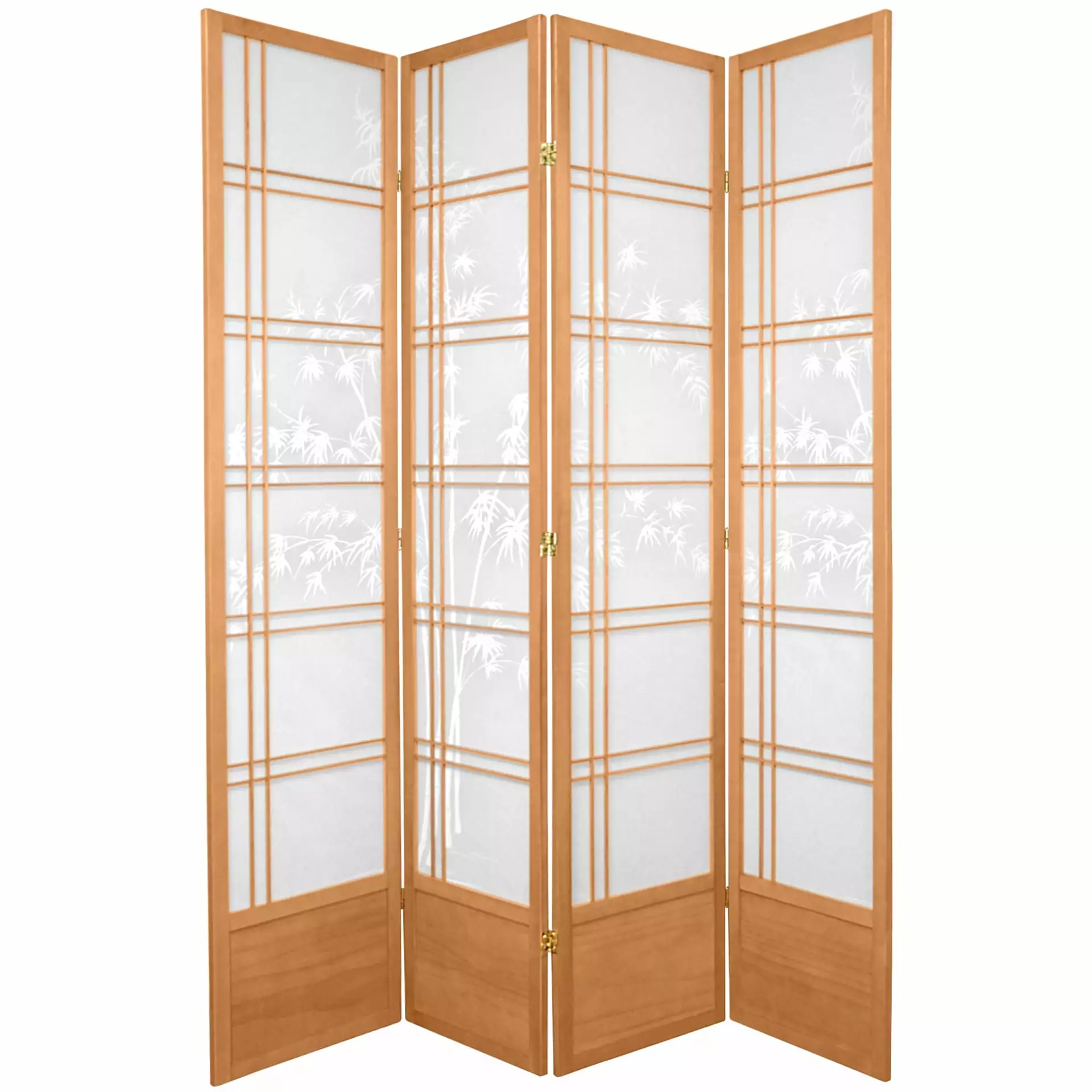 7 Foot Luxury Japanese Bamboo Tree Print Screen Natural 4 Panel Room Divider Oriental Furniture