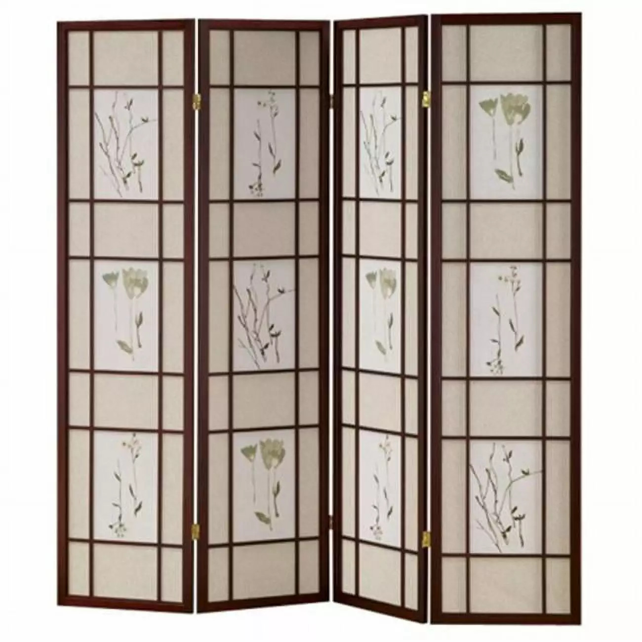 Ore International R5443 4 Panel Shoji Screen Cherry Wood Japanese Style Room Divider