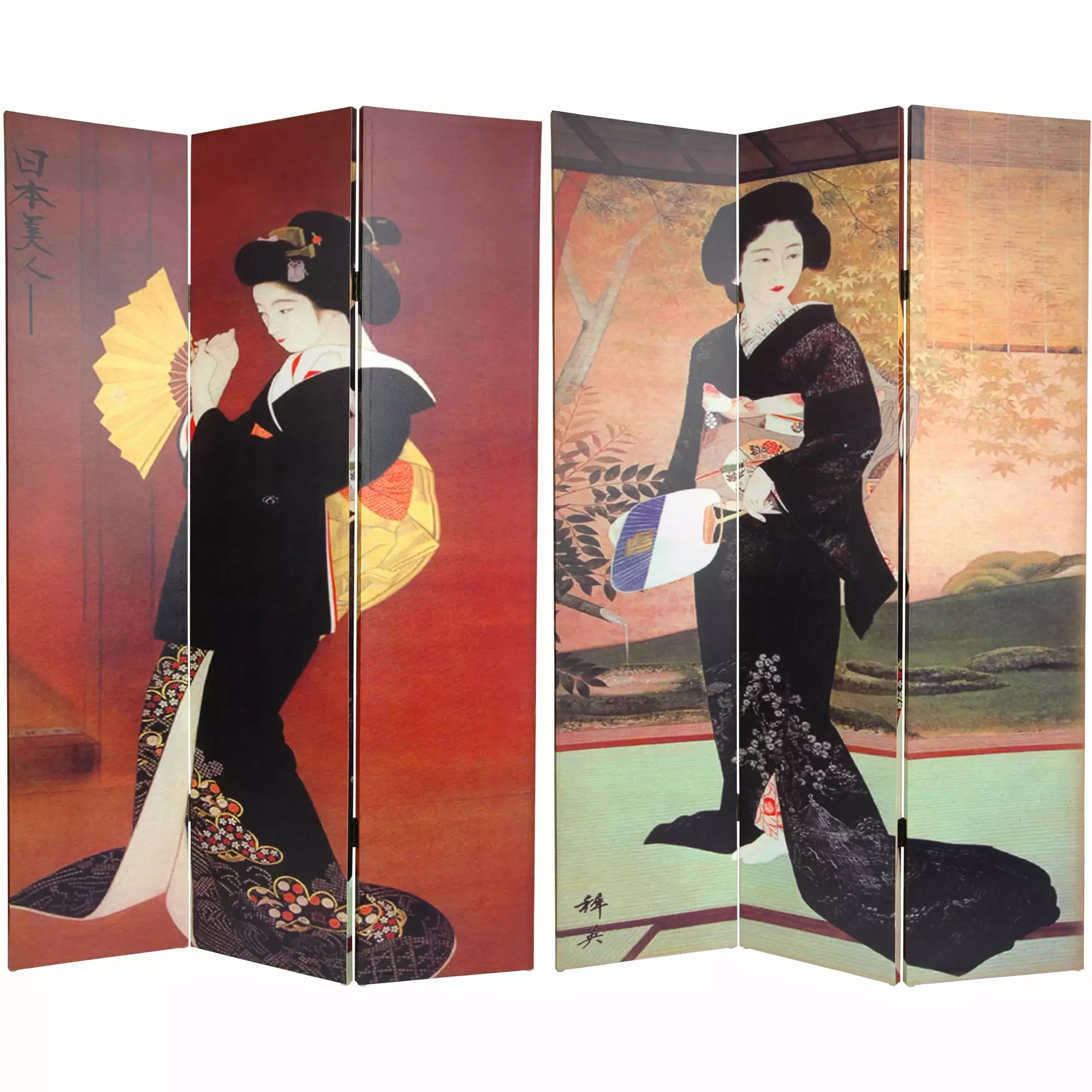 Oriental Furniture 6 ft Tall Japanese Ladies Canvas Room Divider 3 Panel Folding Screen