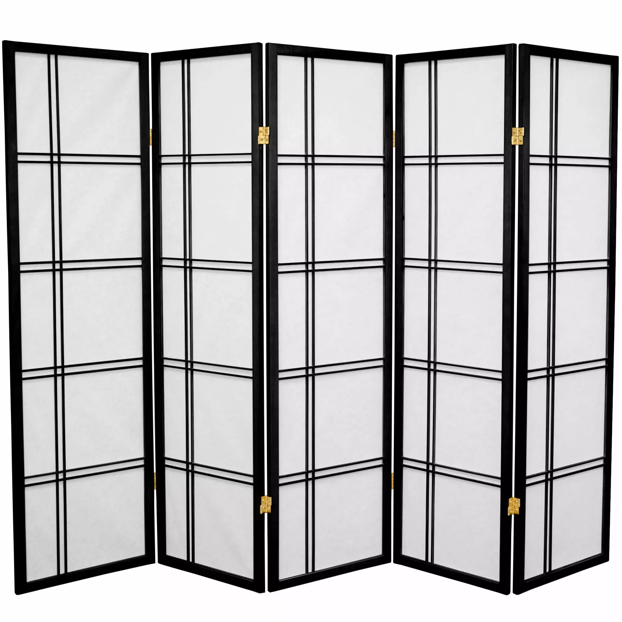 5Ft Tall Japanese Style Black Shoji Screen Double Cross Lattice Room Divider 5 Panels Oriental Furniture