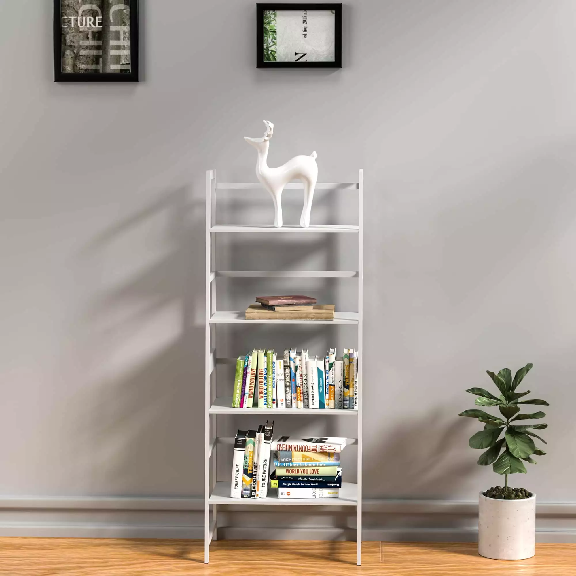 4 Tier Bamboo Bookshelf Storage Shelves Book Case Modern Open Ladder Shelf Home Office White WTZ