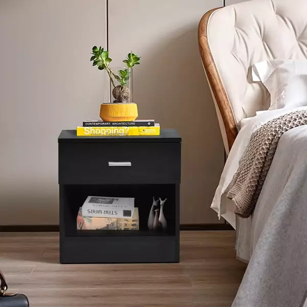 Fithood Nightstand End Table Bamboo Night Stand Bedside Table Side Table Bedroom Living Room Lounge Space Saving Easy to A...