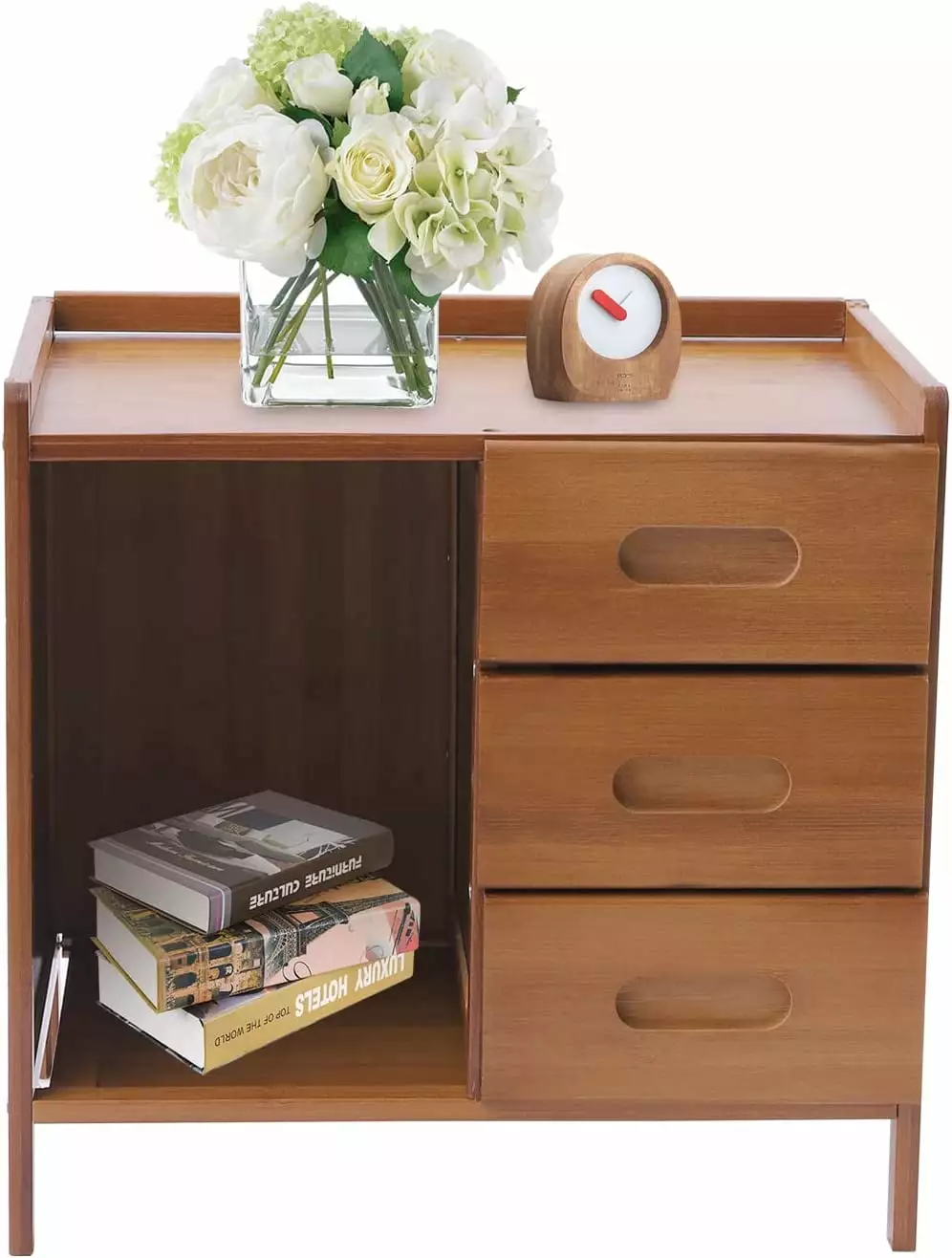 Miumaeov Bamboo Nightstand 3 Drawers and Open Shelf Living Room Sofa Bedside Stand Cabinet