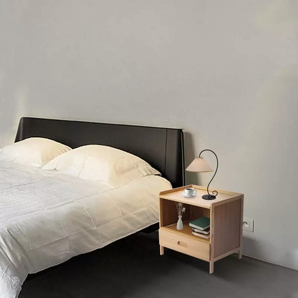 Bedroom Nightstand End Side Bedside Table Drawer Storage Shelf Bamboo RoseChic