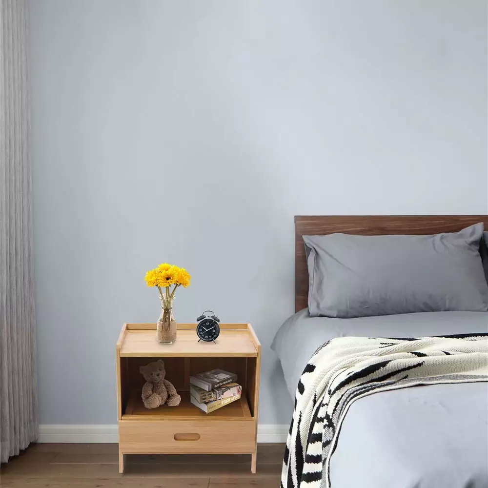 Bedside Nightstand End Table W/Drawer Storage Arranger Side Table Bamboo RoseChic