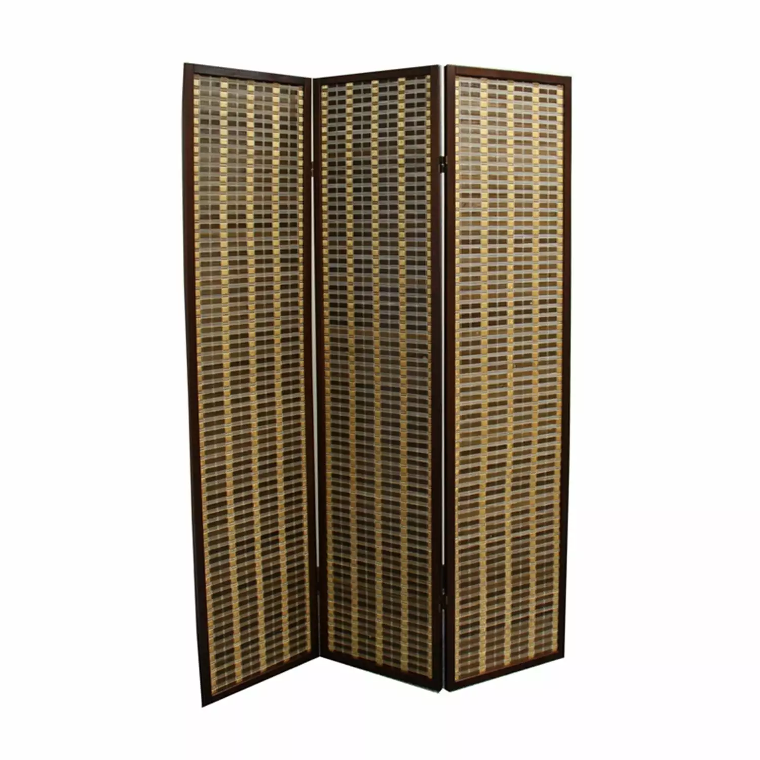 Homestock Modern 70.25H Bamboo 3-Panel Room Divider Dark Walnut Multiuse Partition