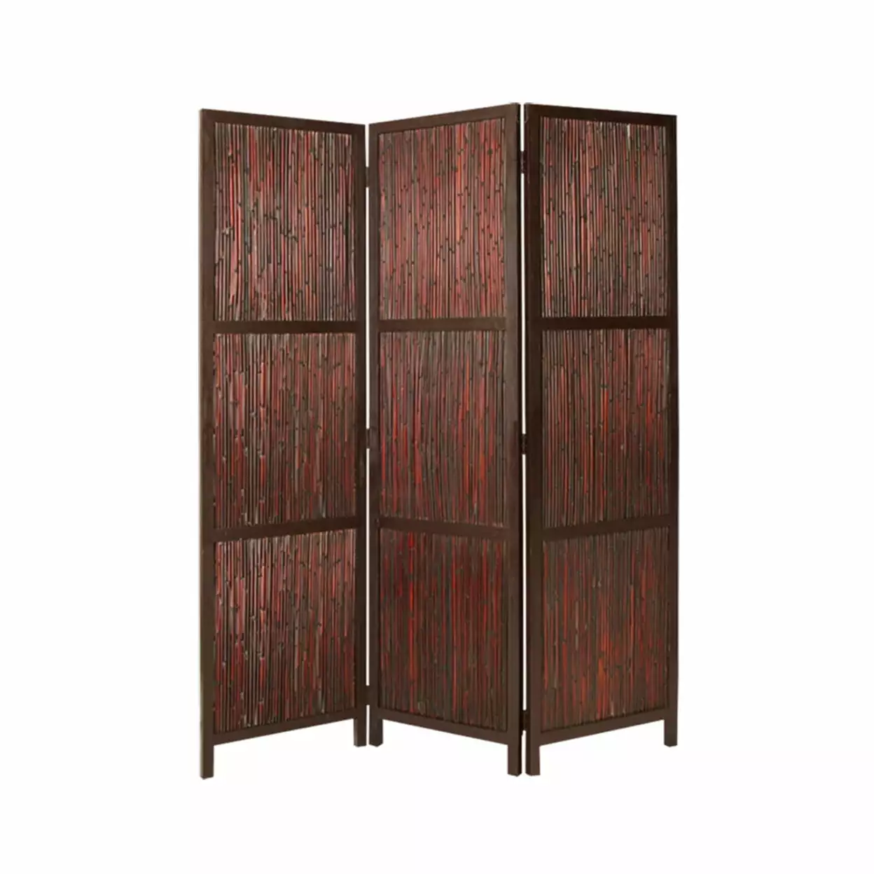 Modern 3 Panel Savannah Screen Room Divider Brown Solid Bamboo Strips Hardwood Frame Screen Gems