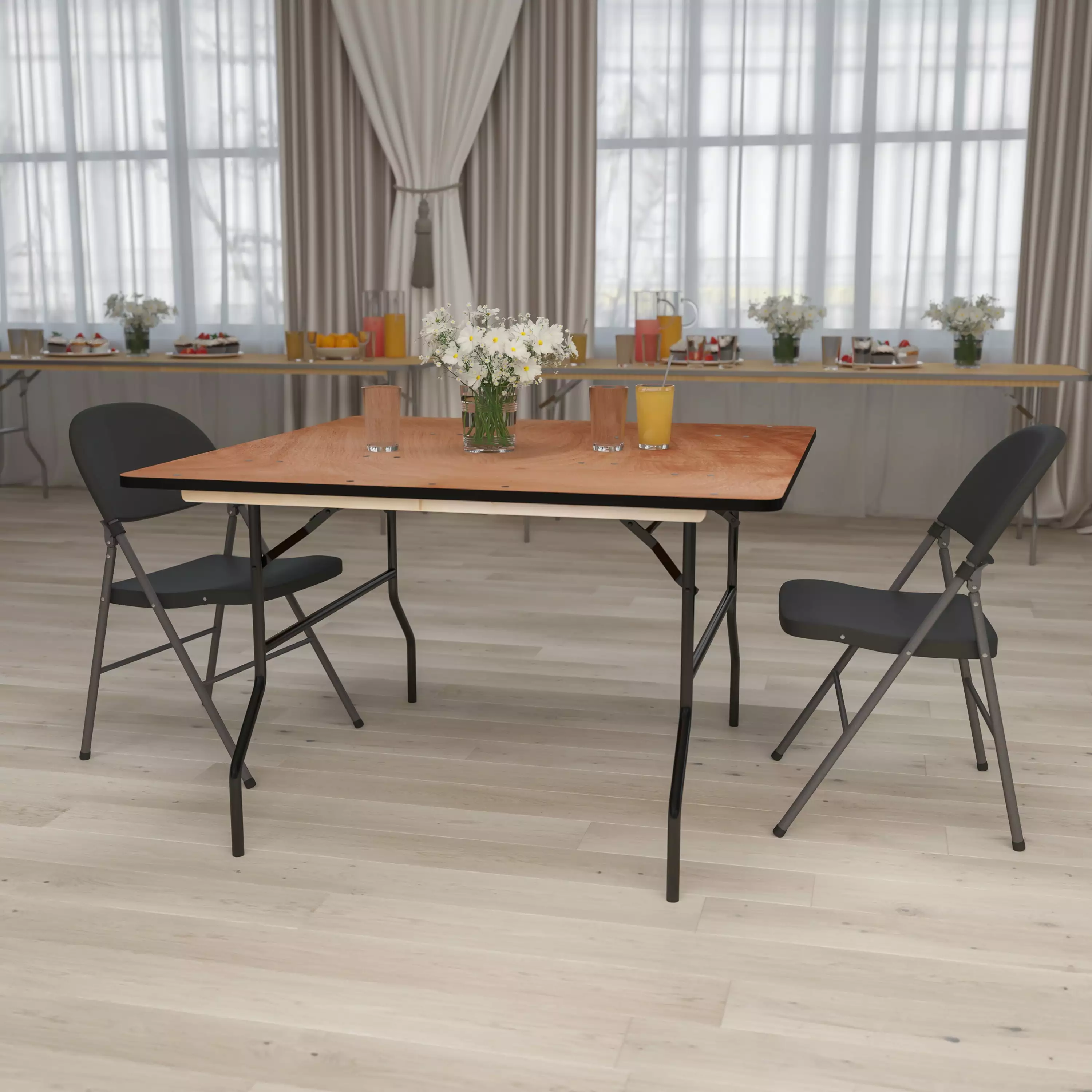 BizChair 4ft Square Wood Folding Banquet Table Sturdy Durable