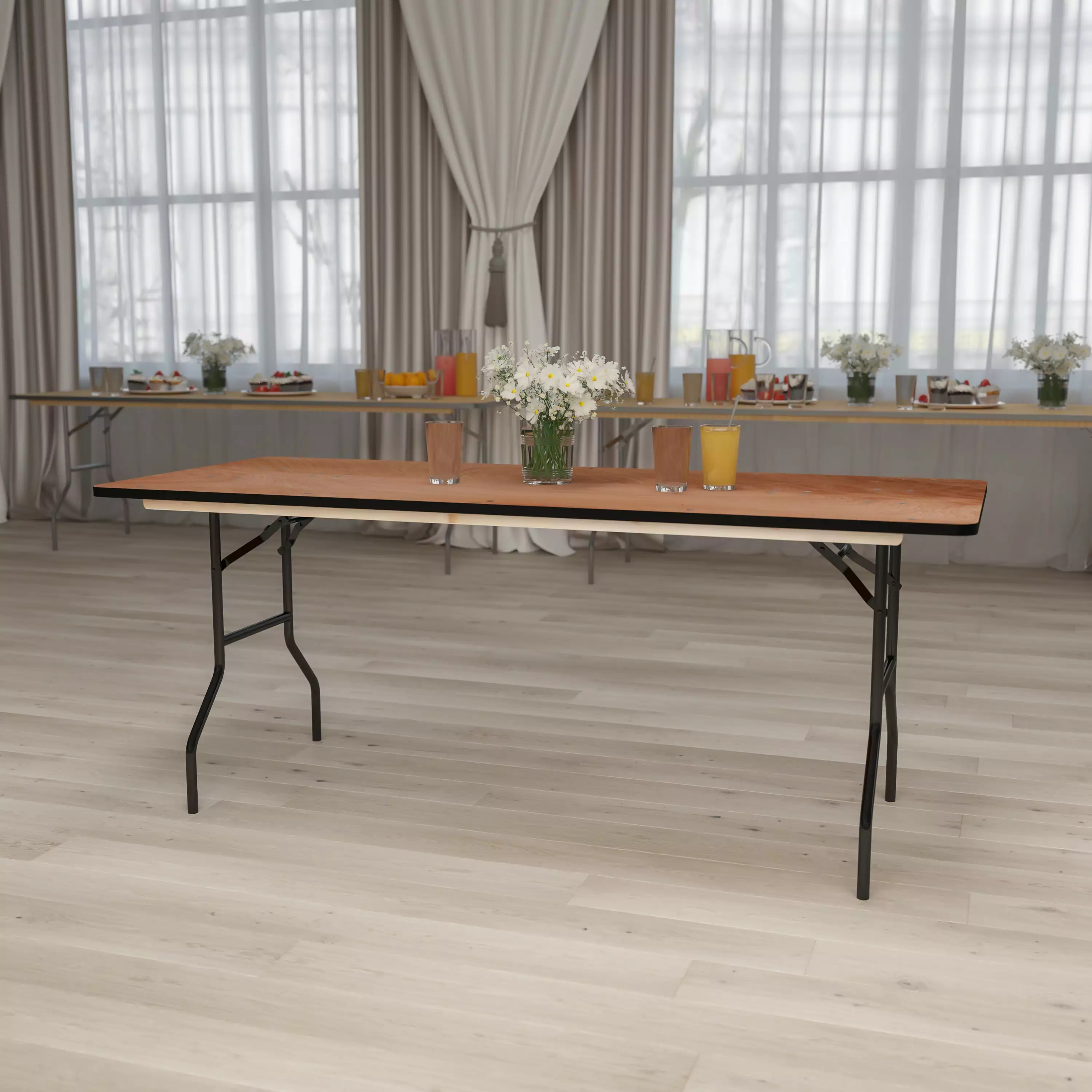 BizChair 6-Foot Rectangular Wood Folding Banquet Table Clear Coated Finished Top
