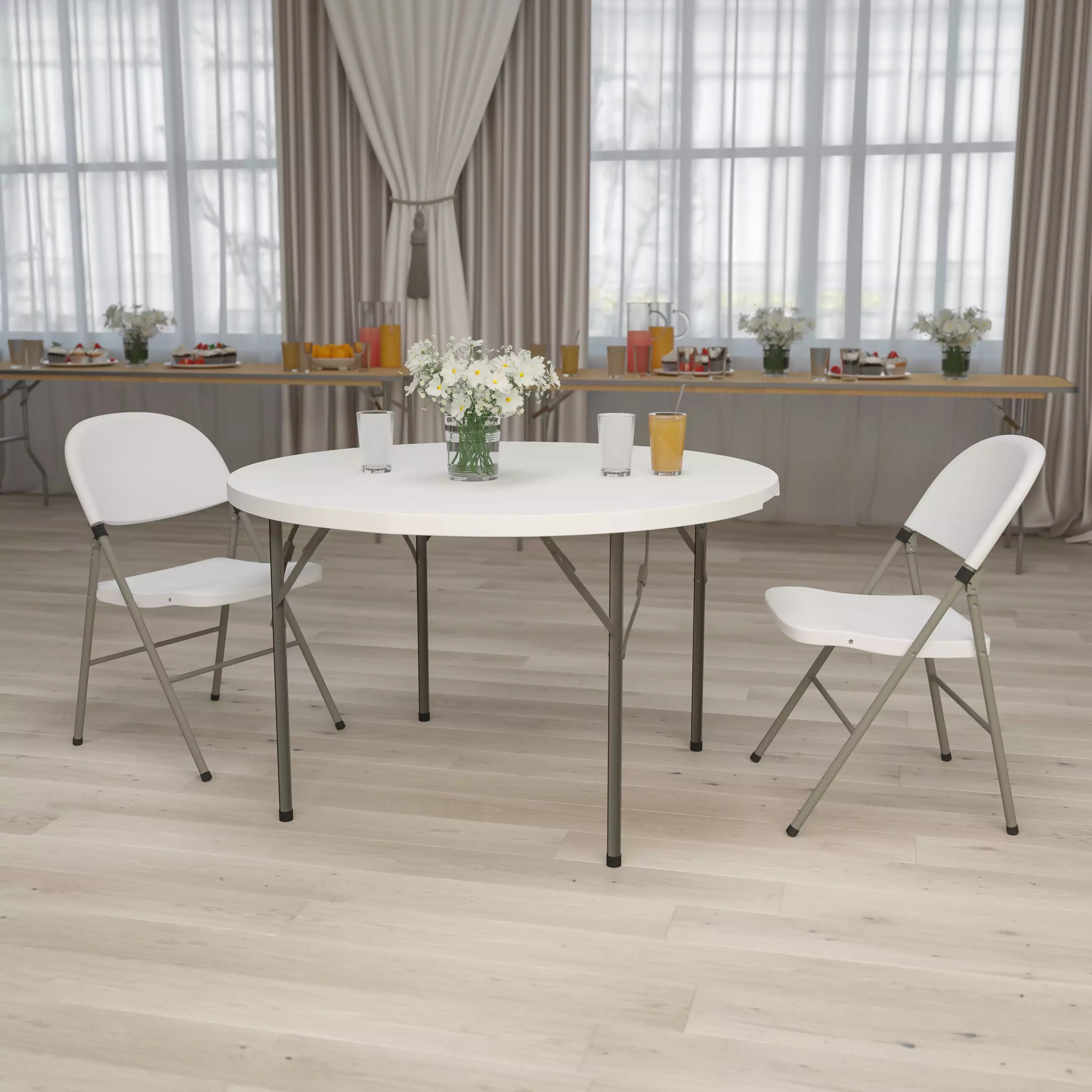 Emma + Oliver 4-Foot Round Granite White Plastic Folding Banquet Table