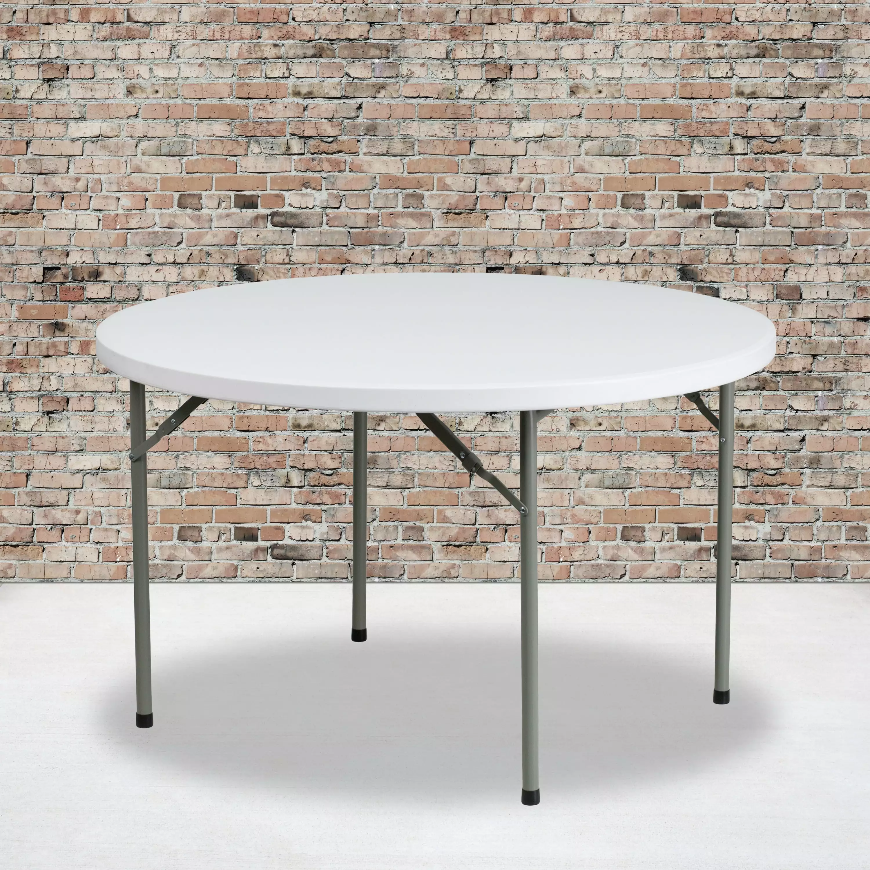 Emma + Oliver 4 Foot Round Granite White Plastic Folding Banquet Table