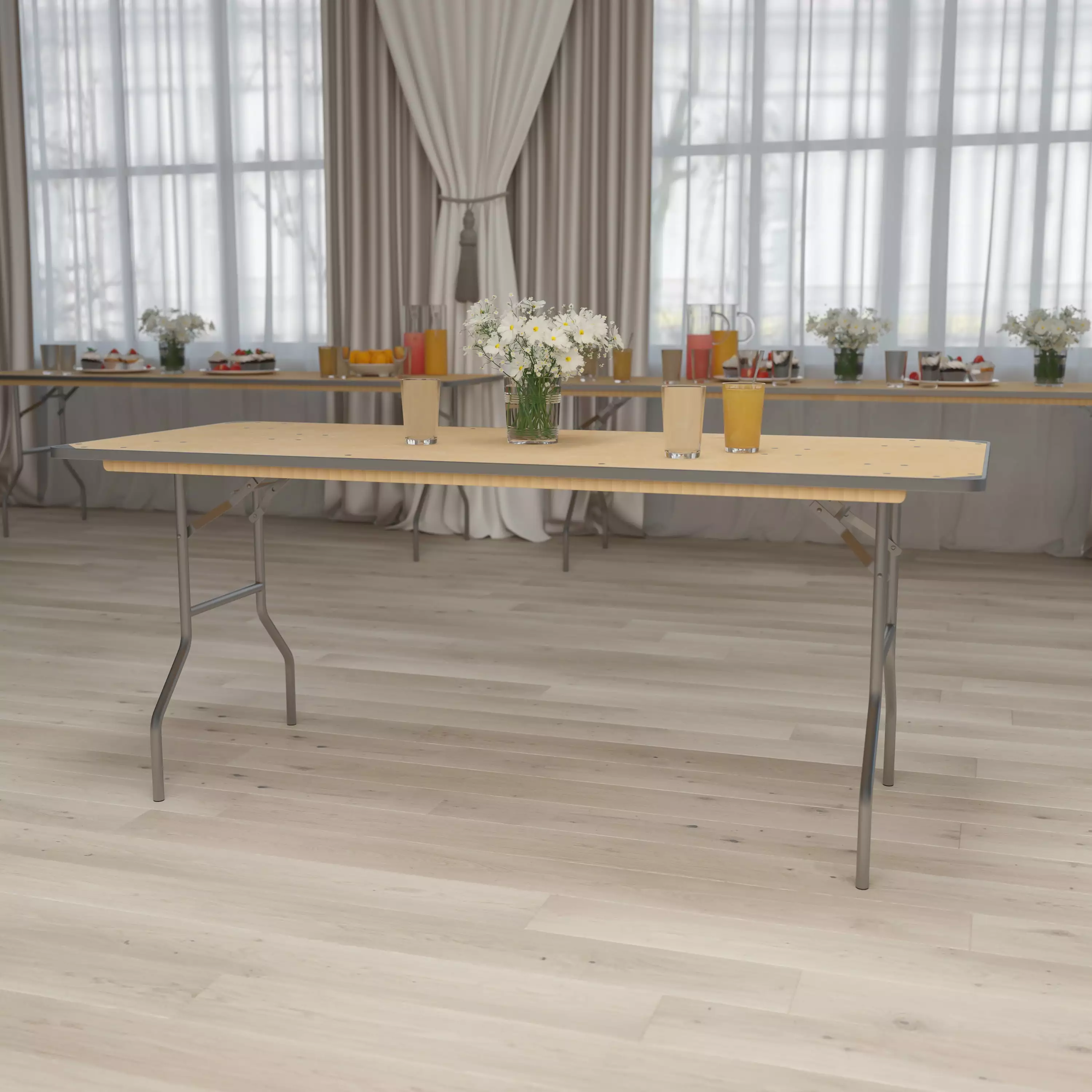 Flash Furniture 6-Foot Heavy Duty Birchwood Folding Banquet Table Metal Edges and Corner Guards