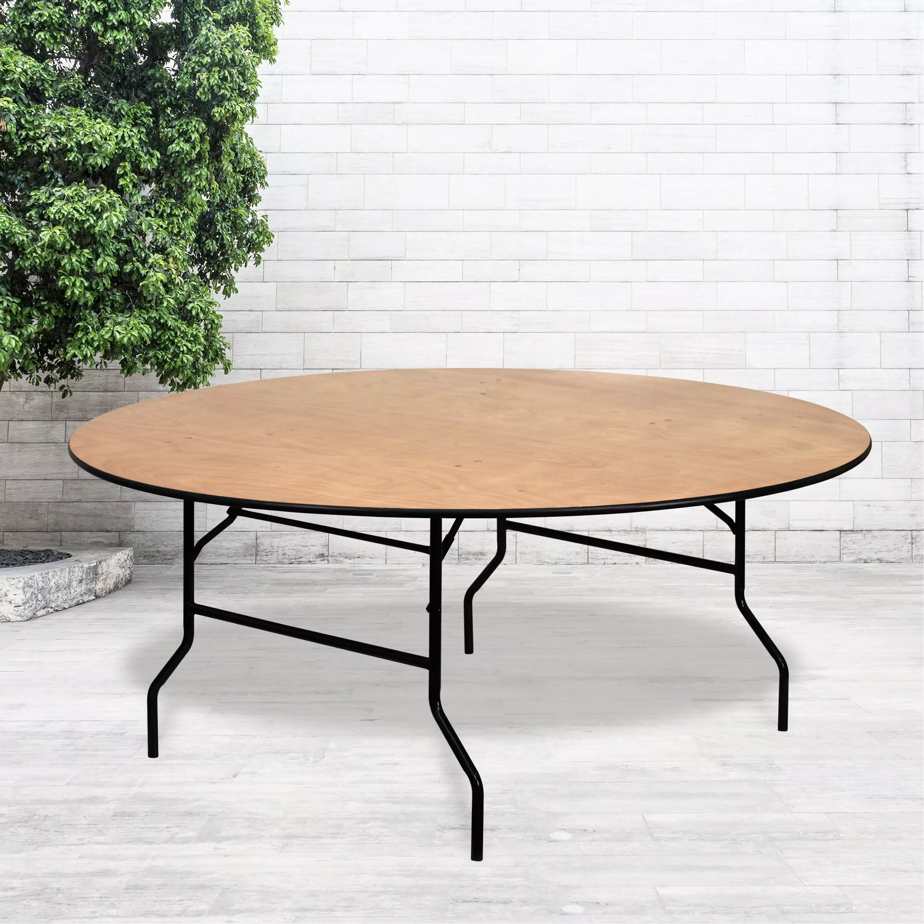 Flash Furniture 6ft Round Wood Folding Banquet Table Clear Coated Finished Top