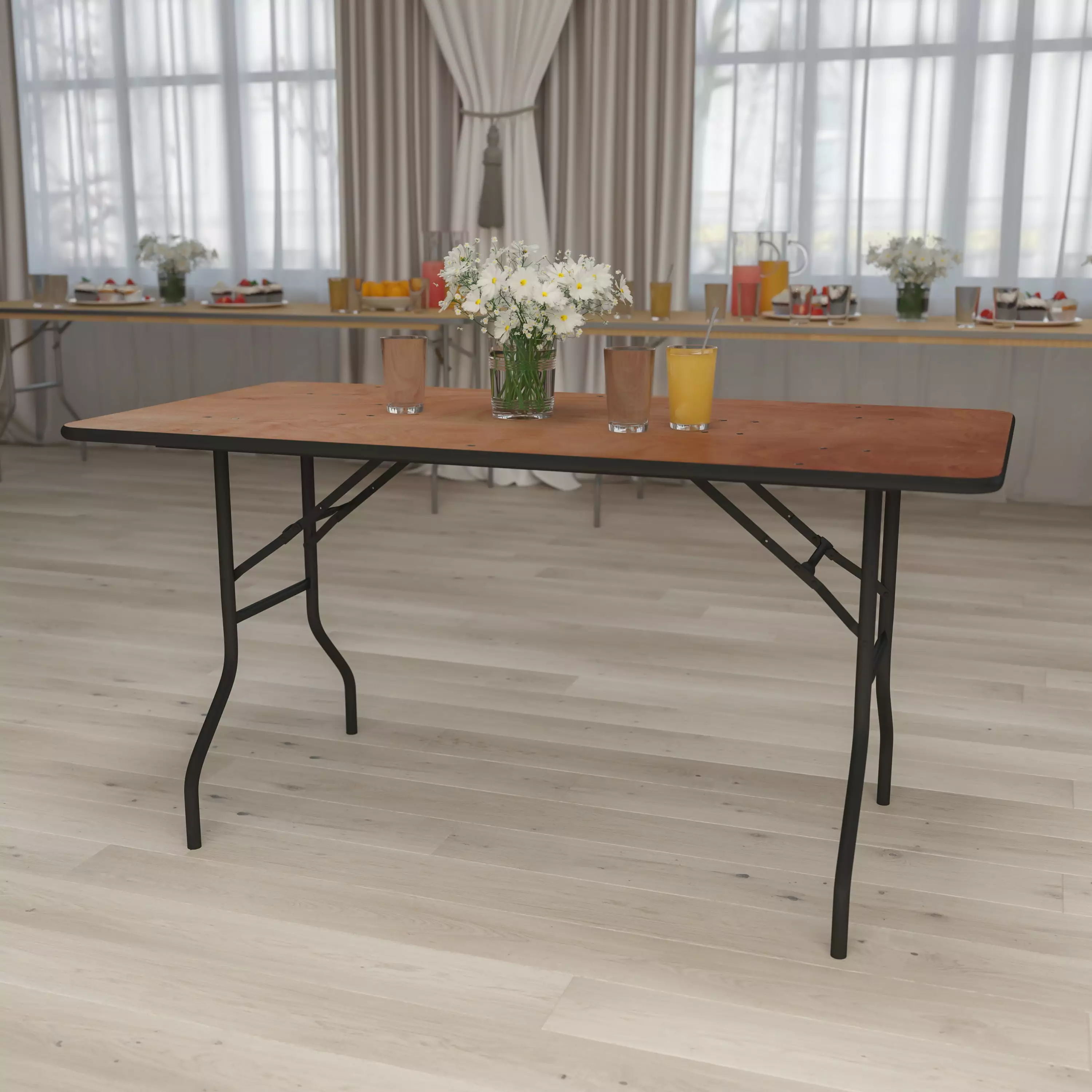 Flash Furniture 5 Foot Rectangular Wood Folding Banquet Table Clear Coated Finished Top